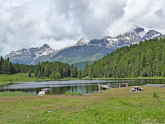 Beautiful view of Lej da Staz and the peaks to the northwest